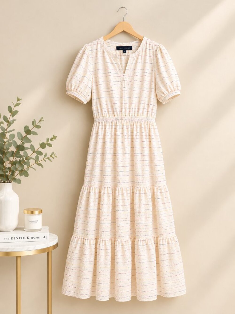 Tommy Hilfiger Cream Striped Tiered Maxi Dress – Size 14